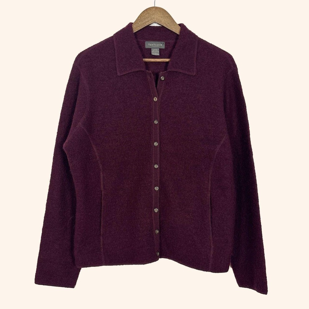 Van Heusen Burgundy Boiled Wool Button Front Jacket L